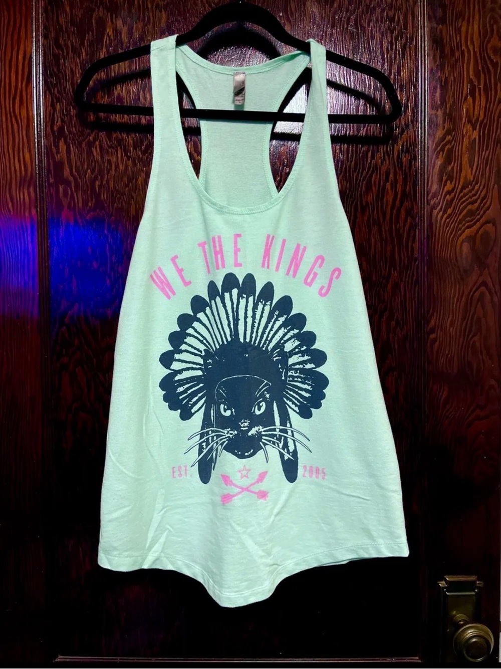 Next Level Apparel Mint Racerback Tank with Navy & Pink Graphic